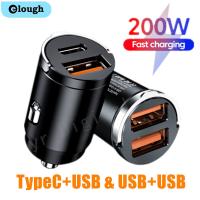 Elough Mini Car Charger 200W Fast Charging Dual USB Type C For iPhone 13 12 Xiaomi Huawei Samsung Car Phone Chargers Adapter Car Chargers