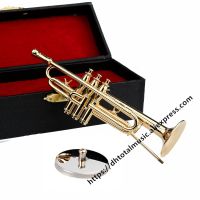 Miniature Trumpet Mini Musical Instruments Replica with Case and Stand Model Miniature Decoration Home Display Christmas Gift