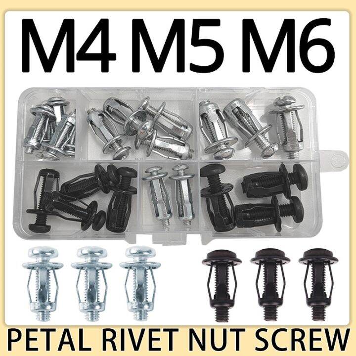M4 M5 M6 Petal Rivets Lock Screw Nut Kit Set Aluminum Rivet Black Steel