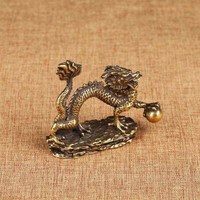 Chinese Beast Dragon Statue Bronze Figurine Ornaments Antique Copper Mythical Animal Miniature Home Decoration Crafts Collection