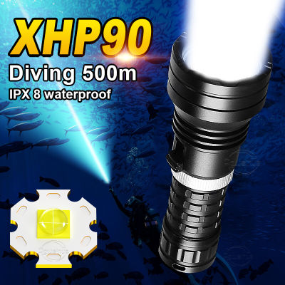 Profession Diving Flashlight lm Underwater XHP90 LED Flash light High Power Rechargeable Diving Torch Light Waterproof Lamp