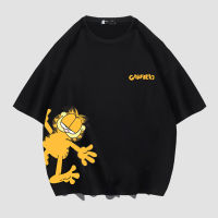 LV Garfield Co เสื้อยืดมียี่ห้อชายและหญิง,เสื้อแขนสั้นฤดูร้อนการ์ตูนผ้าฝ้ายหลวมแขนยาวครึ่งแขน