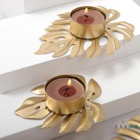 SOO-Candlestick, Leaf Shape Metal Candle Holder Desktop Ornament Decoration for Home Party Wedding Festival