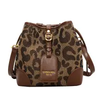 Retro Small Bag Womens Bag Fashion Leopard Print Messenger Bag Autumn and Winter Texture Bucket Bag