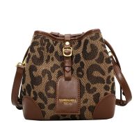 Retro Small Bag Womens Bag Fashion Leopard Print Messenger Bag Autumn and Winter Texture Bucket Bag