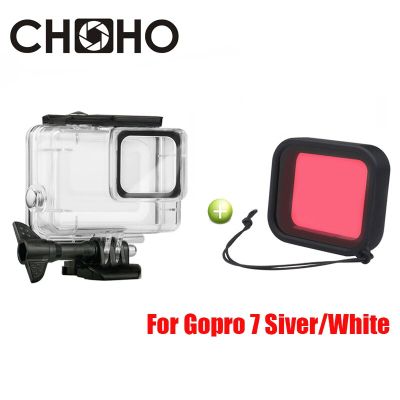 สำหรับ Gopro 7 Sver ซองกันน้ำขาว + เลนส์ตัวกรองเวลาดำน้ำแดงอุปกรณ์ป้องกันดำน้ำสำหรับ Go Pro ฮีโร่7อุปกรณ์เสริมใหม่