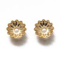 50pc 304 Stainless Steel Bead Caps Multi-Petal Flower Real 18k Gold Plated 5.5x1mm Hole: 1.2mm