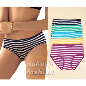 BIGFASHION inspire V shape stripe prints cotton panty plus size