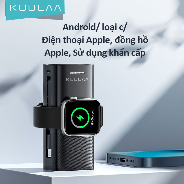 KUULAA 5000MAH Power Bank with Qi Wireless for i Watch Apple Watch Wireless  Powerbank with Attraction Function Portable Charger Built-in Lightning  Cable Mini Lithium Battery with Type C Fast Charging 