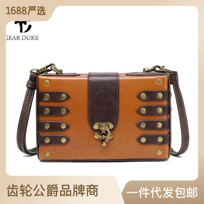 Womens Bag 2023 New Womens Bag European And American Punk Industrial Retro Style Small Square Bag Womens One Shoulder Crossbody Bag