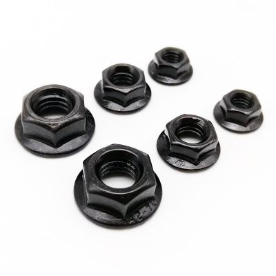 2/10pcs M3 M4 M5 M6 M8 M10 M12 Black 304 Stainless Steel Metric Threaded Hex Head Serrated Spinlock Flange Nut Locknut DIN6923 Nails Screws Fasteners