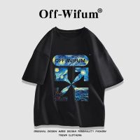 Tide เสื้อยืด OFF-WIFUM ผ้าฝ้ายบริสุทธิ์คอกลม2023,เสื้อยืดแขนสั้นสำหรับฤดูร้อนเสื้อคู่รักชายและหญิงเสื้อคู่สีขาว