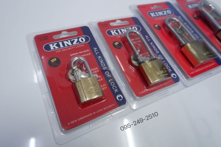 กุญแจทองแบบแขวน-ห่วงสั้น-ห่วงยาว-แม่กุญแจ-kinzo-รุ่นพิเศษมียางกันน้ำ-มีให้เลือกหลายขนาด-ของแท้-100