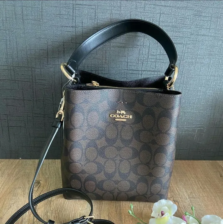 Coach 2312 Small Town Bucket Bag in Brown Signature Coated Canvas Monogram  with Smooth Black Leather Details | Lazada PH