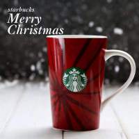 Starbuck แก้วกาแฟลายใบไม้คลาสสิกสีแดงความสุข,แก้วกาแฟถ้วยน้ำเซรามิกสุดสร้างสรรค์ถ้วยคู่