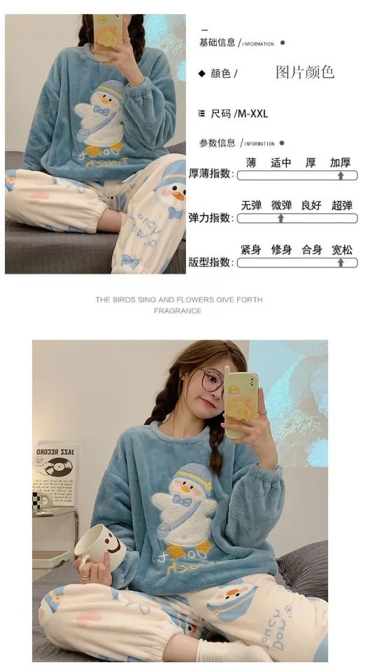 Autumn Winter Kawaii Cartoon Pajama Sets Women Pyjamas Plaid