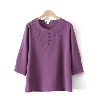 【มีไซส์ใหญ่】Plus Size Muslimah Fashion Tops Women Floral Embroidery Spring Summer A-line Blouses Oversized 3/4 Sleeve Top