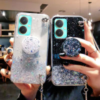 เคสโทรศัพท์ Vivo Y27 4G Y78 5G แฟชั่นหรูหราพร้อมขายึดยาวสายเงาเลื่อมการออกแบบท้องฟ้าเต็มไปด้วยดวงดาวซิลิโคนใสปลอกอ่อนเคส Vivo Y78 5G Y27 4G เคสโทรศัพท์ผู้หญิง