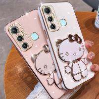 เคสโทรศัพท์กระจกแต่งหน้าพับได้สำหรับ Infinix เคสฝาหลังเนื้อนิ่ม X689F X662B 11 X662พร้อมแมวการ์ตูนน่ารักใช้งานได้หลากหลายเคสหลังเนื้อนิ่มชุบเคลือบผิวด้วยไฟฟ้า TPU