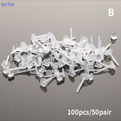 💖【Lowest price】SUTAI ต่างหูหมุดหมุดฐานหมุดทำจากยางซิลิโคนนิ่มทำจากพลาสติกที่มองไม่เห็นจำนวน50 200ชิ้น