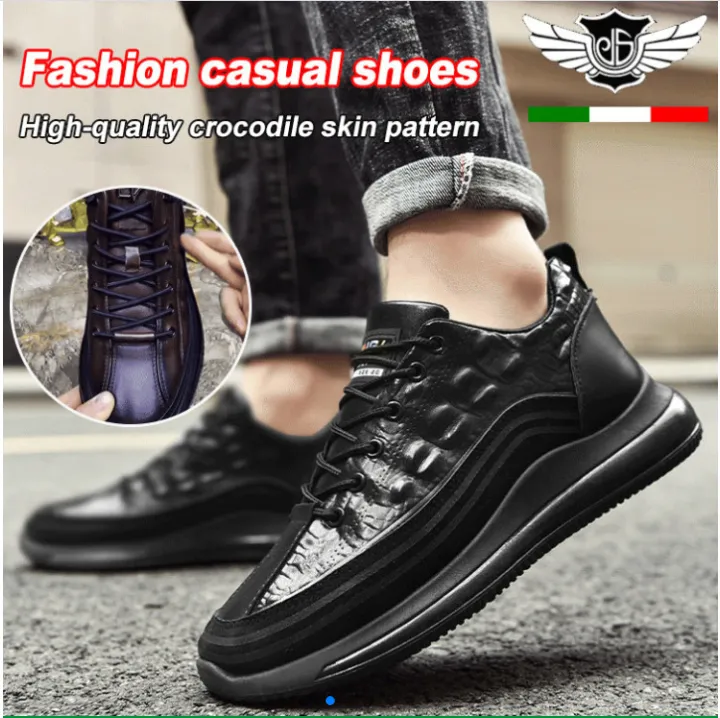 Men's Sneaker Black Genuine Crocodile and Italian Calf