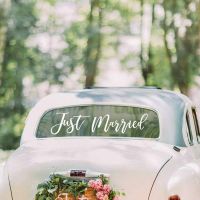 【LZ】 Just Married Car Sticker Wedding Decorations Rustic Wedding Decor Vinyl Decals Removable Window Murals A988