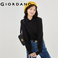 GIORDANO Women Sweaters Turn-Down Collar Chunky Knit Sweaters Simple Solid Color Warm Fashion Casual Pullover Sweaters 13353774