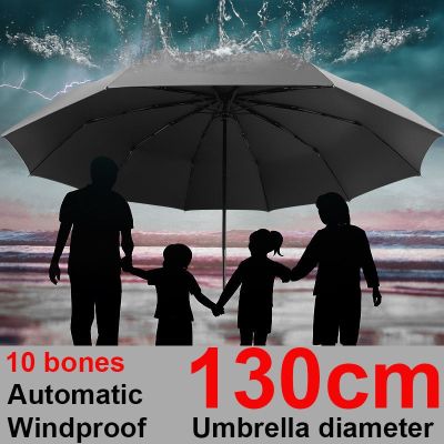 ร่มสำหรับพายุกันฝนพับได้3ทบสำหรับผู้ชายขนาดใหญ่กันลมร่มสำหรับเดินทางฝนขนาด130ซม.