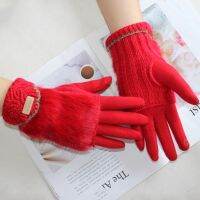 New style ladies warm winter warm thick cotton knitted gloves with touch screen and sheath dual-use fashion rabbit fur gloves