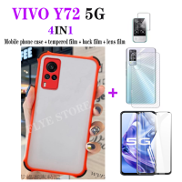 (4IN1) เหมาะสำหรับ Vivo Y72 5G Y31 VIVO V20SE V20 Pro V17 V17Pro V19สี่มุมกันกระแทกป้องกันเลนส์กล้องกล่องมือถือเคสโทรศัพท์ Frosted ฝาหลัง + Hard ฟิล์ม + ฟิล์มด้านหลัง + ฟิล์มเลนส์