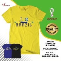 เสื้อยืดผ้าฝ้ายคอลูกเรือเสื้อยืดแขนสั้น พิมพ์ลาย Distro Ball World Cup Qatar Cup 2022 Combed 30s BRAZIL Brazilia โอเวอร์ไซซ์ ไซซ์ 30s ส