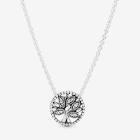 Genuine 925 Sterling Silver Clear CZ Sparkling Family Tree Necklace for Women Fine Jewelry Necklaces &amp; Pendants Colgantes