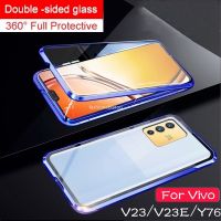 นอกจากนี้ยังมีเคสโทรศัพท์กระจกเทมเปอร์สองด้านสำหรับ Vivo V23 Pro V23pro V23E V 23E E Y76 Y15A Y15s 76 15 S 15a Y15 S 4G 5G ฝาหลังแข็งกรอบโลหะแม่เหล็กกันกระแทก