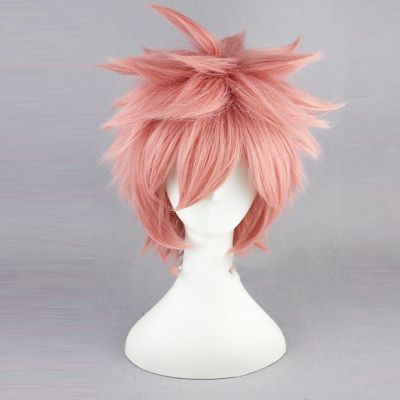 [Cos imitation] Fairy Tail Natsu Dragneel Wig 30Cm Short Straight Wig For Man Women Unisex Costume Cosplay Wig Pink Hollween Christmas Party