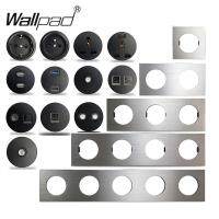 [HOT GELLXKOWOIGHIO 527] Wallpad L6 Silver Brushed Aluminium Black EU French Power Socket USB Charger RJ45 CAT6 HDMI โมดูลเสียง DIY รวมกันฟรี