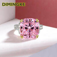 DIMINGKE 14*14MM Square Super Flash Yellow Pink White Diamond Woman Ring S925 Sterling Silver Wedding Jewelry