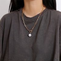 【JH】 European and cross-border retro chain buckle imitation pearl pendant necklace female creative