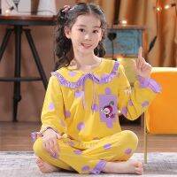 and autumn childrens pajamas womens long sleeves thin doll collar little girl loungewear set