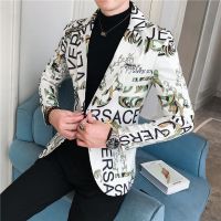 ZZOOI 2022 spring and autumn mens personality trend printing slim button suit trendy small suit jacket men