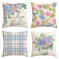 18X18 Set of 4 Spring Pillow Covers Farmhouse Throw Pillow Cushion Case for Home Decor