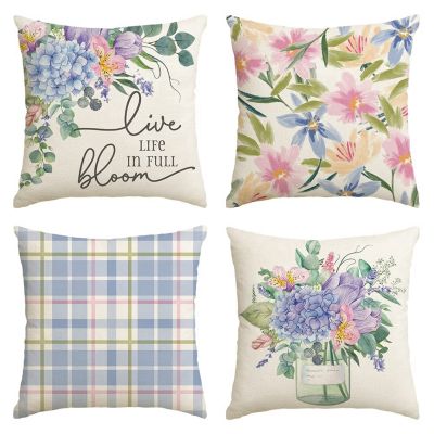18X18 Set of 4 Spring Pillow Covers Spring Decorations Cushion Case for Home Decor