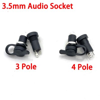 3.5mm Audio Socket 3 Pole 4 Pole Black Panel Mount Gold Plated With Nuts Headphone Socket waterproof headphone female Connector  Wires Leads Adapters