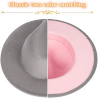 ที่เรียบง่ายสีชมพูเย็บปะติดปะต่อกันขนสัตว์รู้สึกแจ๊ส Fedora หมวกสตรี U nisex ปีกกว้างปานามาพรรค T rilby หมวกคาวบอยผู้ชายสุภาพบุรุษหมวก