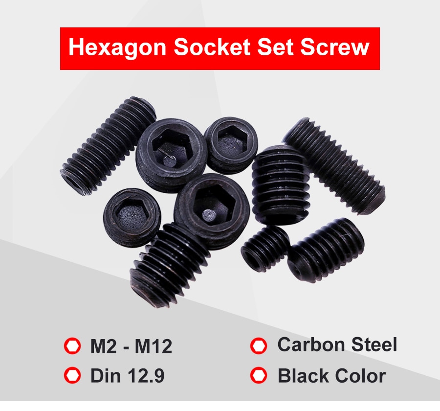 5-50Pcs M3-M10 Grade 12.9 Carbon Steel Flat Point Screws Hex Socket Set Screws 