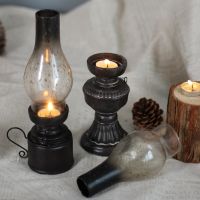 【YD】 Resin Crafts Kerosene Lamp Candle Holder Decoration Glass Cover Lantern Candlesticks Gifts