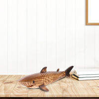 Ajigo【Hot Sale】 ไม้จำลอง Shark รูปปั้น Shark Figurine Ocean Sea สัตว์ Figurine ไม้สัตว์