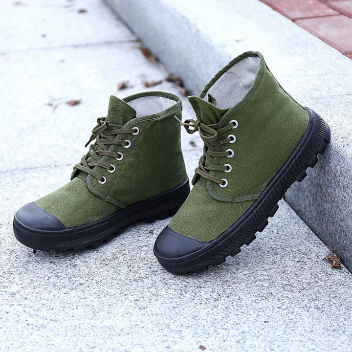 onesunnys-รองเท้าเทรนนิ่งผู้ชายสีเขียวทหาร-รองเท้าเกษตรกันลื่น-รองเท้าทำสวน-รองเท้าผ้าใบ-รองเท้าผ้าใบ