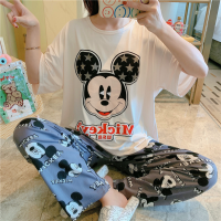 2021 summer new pajamas loose Casual Short Sleeve Pants Girls cartoon Mickey Simba home suit