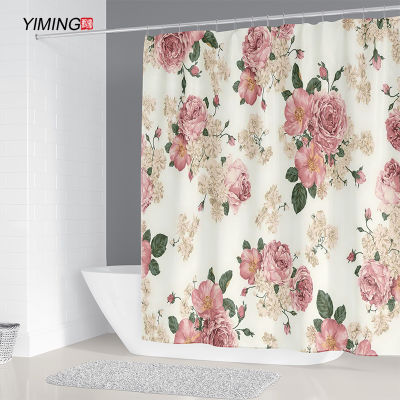 240 X180CM Bathroom Waterproof Curtain Simple Floral Print Home Decoration Shower Curtain with 12 Hook-Washing Dacron Curtain