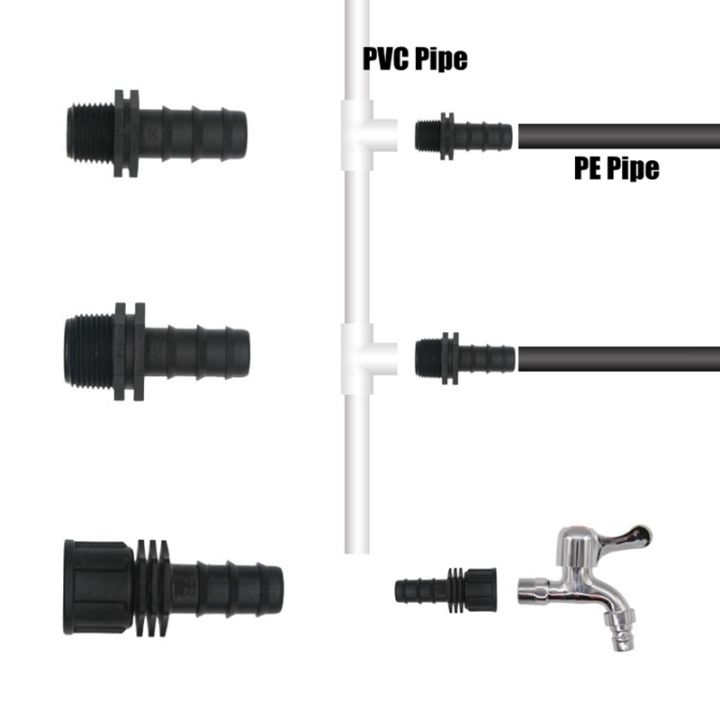 jing-ying-5ชิ้น1-2-quot-3-4-quot-ขั้วต่องอตัวผู้16-20mm-หัวฉีดปุ๋ยข้อต่อในสวนแบบเกลียว